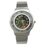 Flowers Trees Forest Mystical Forest Nature Background Landscape Stainless Steel Watch