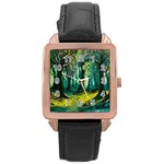 Trees Forest Mystical Forest Nature Junk Journal Landscape Nature Rose Gold Leather Watch 