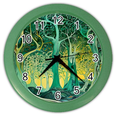 Trees Forest Mystical Forest Nature Junk Journal Scrapbooking Background Landscape Color Wall Clock from UrbanLoad.com Front