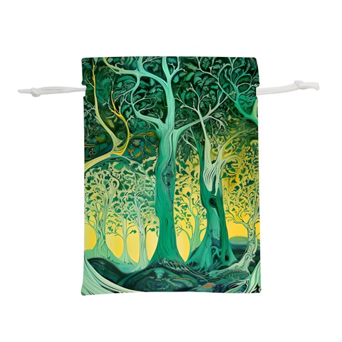 Trees Forest Mystical Forest Nature Junk Journal Scrapbooking Background Landscape Lightweight Drawstring Pouch (S) from UrbanLoad.com Front