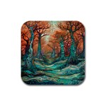 Trees Tree Forest Mystical Forest Nature Junk Journal Scrapbooking Landscape Nature Rubber Square Coaster (4 pack)