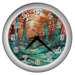 Trees Tree Forest Mystical Forest Nature Junk Journal Scrapbooking Landscape Nature Wall Clock (Silver)
