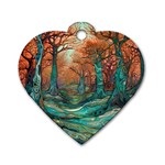 Trees Tree Forest Mystical Forest Nature Junk Journal Scrapbooking Landscape Nature Dog Tag Heart (One Side)