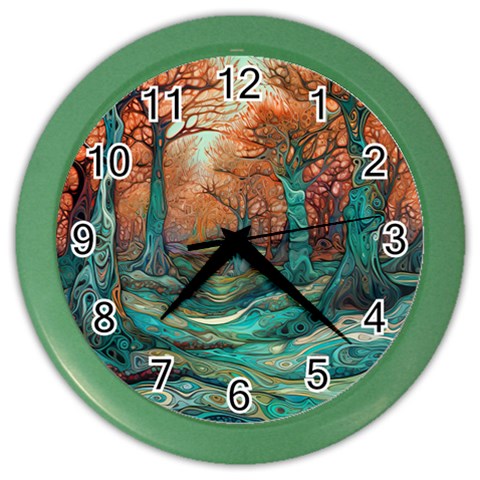 Trees Tree Forest Mystical Forest Nature Junk Journal Scrapbooking Landscape Nature Color Wall Clock from UrbanLoad.com Front