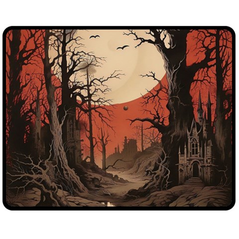 Comic Gothic Macabre Vampire Haunted Red Sky Two Sides Fleece Blanket (Medium) from UrbanLoad.com 58.8 x47.4  Blanket Front