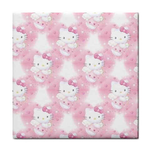 Hello Kitty Pattern, Hello Kitty, Child, White, Cat, Pink, Animal Tile Coaster from UrbanLoad.com Front