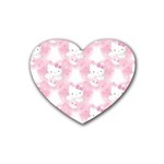 Hello Kitty Pattern, Hello Kitty, Child, White, Cat, Pink, Animal Rubber Heart Coaster (4 pack)