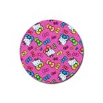Hello Kitty, Cute, Pattern Rubber Coaster (Round)