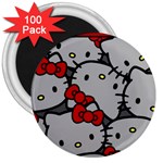 Hello Kitty, Pattern, Red 3  Magnets (100 pack)