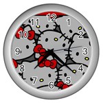Hello Kitty, Pattern, Red Wall Clock (Silver)