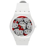 Hello Kitty, Pattern, Red Round Plastic Sport Watch (M)