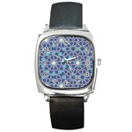 Islamic Ornament Texture, Texture With Stars, Blue Ornament Texture Square Metal Watch
