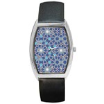 Islamic Ornament Texture, Texture With Stars, Blue Ornament Texture Barrel Style Metal Watch
