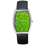 Lime Textures Macro, Tropical Fruits, Citrus Fruits, Green Lemon Texture Barrel Style Metal Watch