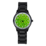 Lime Textures Macro, Tropical Fruits, Citrus Fruits, Green Lemon Texture Stainless Steel Round Watch