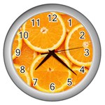 Oranges Textures, Close-up, Tropical Fruits, Citrus Fruits, Fruits Wall Clock (Silver)