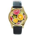Oranges, Grapefruits, Lemons, Limes, Fruits Round Gold Metal Watch