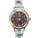 Paisley Texture, Floral Ornament Texture Round Italian Charm Watch