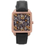Paisley Texture, Floral Ornament Texture Rose Gold Leather Watch 