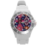 Pattern, Ornament, Motif, Colorful Round Plastic Sport Watch (L)