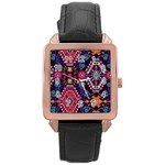 Pattern, Ornament, Motif, Colorful Rose Gold Leather Watch 