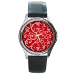 Patterns, Corazones, Texture, Red, Round Metal Watch