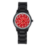 Patterns, Corazones, Texture, Red, Stainless Steel Round Watch