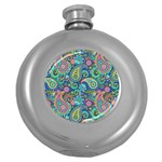 Patterns, Green Background, Texture Round Hip Flask (5 oz)