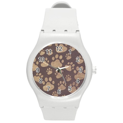 Paws Patterns, Creative, Footprints Patterns Round Plastic Sport Watch (M) from UrbanLoad.com Front