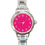 Pink Pattern, Abstract, Background, Bright, Desenho Round Italian Charm Watch