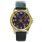 Random, Abstract, Forma, Cube, Triangle, Creative Round Gold Metal Watch