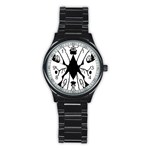 Black Silhouette Artistic Hand Draw Symbol Wb Stainless Steel Round Watch