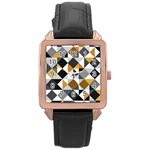 Pattern Tile Squares Triangles Seamless Geometry Rose Gold Leather Watch 