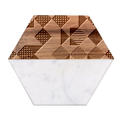 Pattern Tile Squares Triangles Seamless Geometry Marble Wood Coaster (Hexagon)  from UrbanLoad.com Front