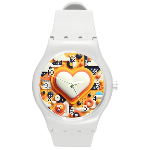 Valentine s Day Design Heart Love Poster Decor Romance Postcard Youth Fun Round Plastic Sport Watch (M) from UrbanLoad.com Front
