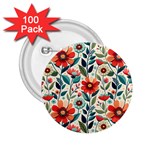 Flowers Flora Floral Background Pattern Nature Seamless Bloom Background Wallpaper Spring 2.25  Buttons (100 pack) 