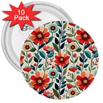 Flowers Flora Floral Background Pattern Nature Seamless Bloom Background Wallpaper Spring 3  Buttons (10 pack) 