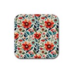 Flowers Flora Floral Background Pattern Nature Seamless Bloom Background Wallpaper Spring Rubber Coaster (Square)