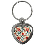 Flowers Flora Floral Background Pattern Nature Seamless Bloom Background Wallpaper Spring Key Chain (Heart)