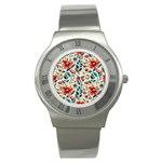 Flowers Flora Floral Background Pattern Nature Seamless Bloom Background Wallpaper Spring Stainless Steel Watch