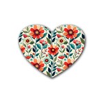 Flowers Flora Floral Background Pattern Nature Seamless Bloom Background Wallpaper Spring Rubber Coaster (Heart)