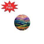 Field Valley Nature Meadows Flowers Dawn Landscape 1  Mini Magnet (10 pack) 