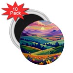 Field Valley Nature Meadows Flowers Dawn Landscape 2.25  Magnets (10 pack) 