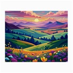 Field Valley Nature Meadows Flowers Dawn Landscape Small Glasses Cloth