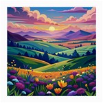 Field Valley Nature Meadows Flowers Dawn Landscape Medium Glasses Cloth (2 Sides)
