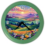 Field Valley Nature Meadows Flowers Dawn Landscape Color Wall Clock