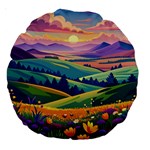 Field Valley Nature Meadows Flowers Dawn Landscape Large 18  Premium Round Cushions
