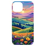 Field Valley Nature Meadows Flowers Dawn Landscape iPhone 14 Black UV Print Case