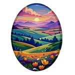 Field Valley Nature Meadows Flowers Dawn Landscape Oval Glass Fridge Magnet (4 pack)