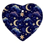 Night Moon Seamless Background Stars Sky Clouds Texture Pattern Ornament (Heart)